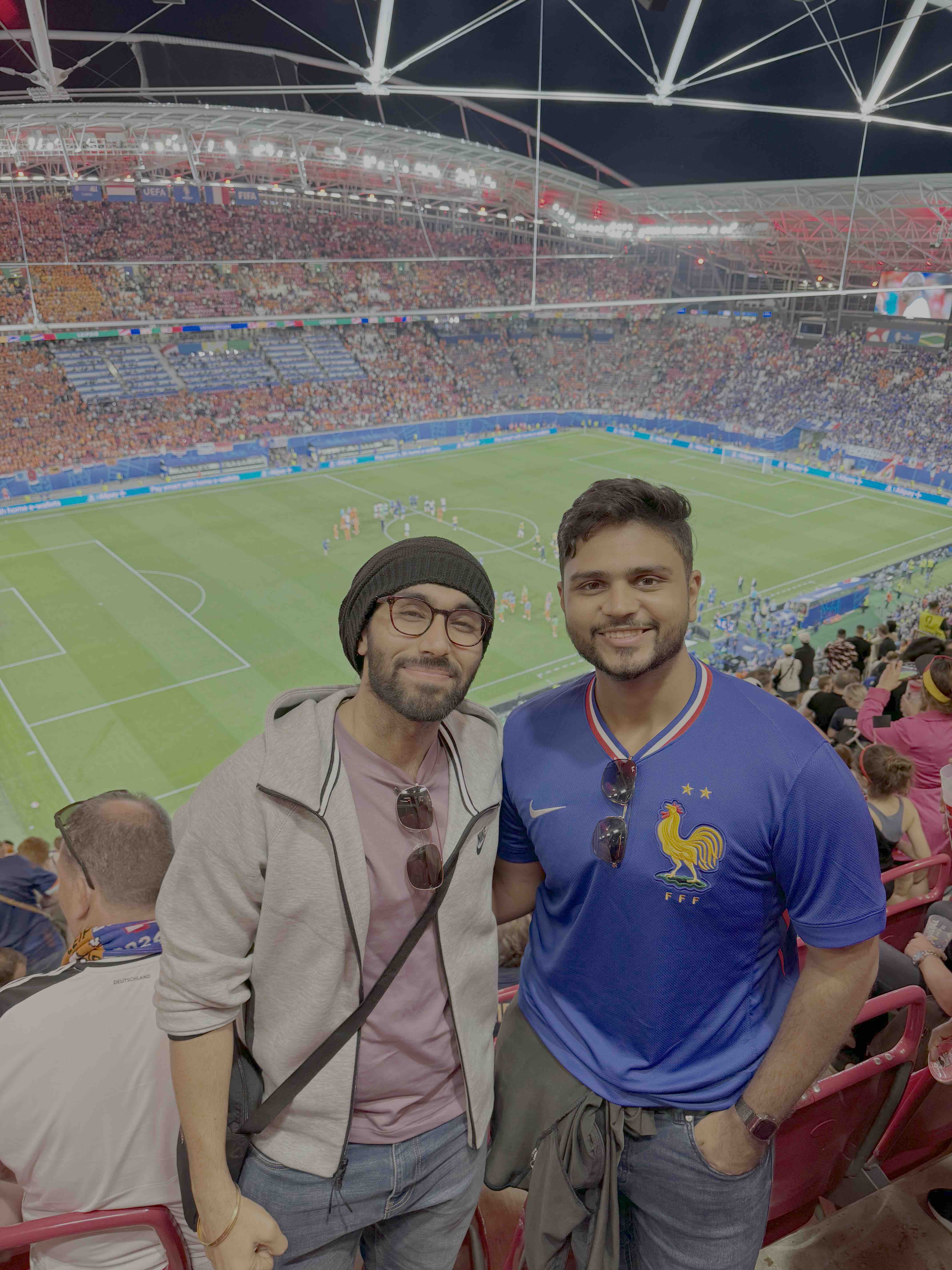 Talking Goats founders Jazz and Rajat at a football stadium