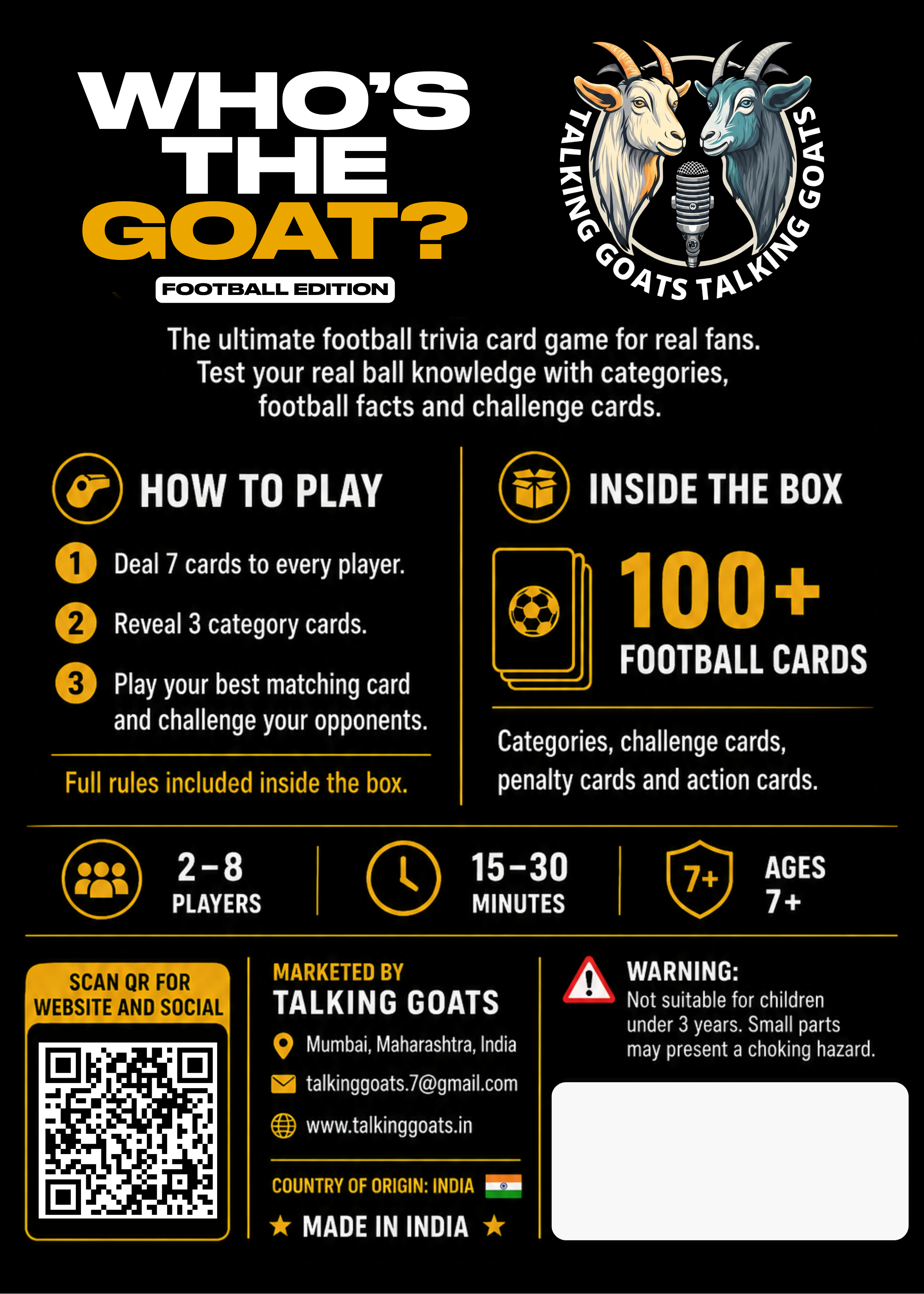Who's The GOAT: Football Edition back of box